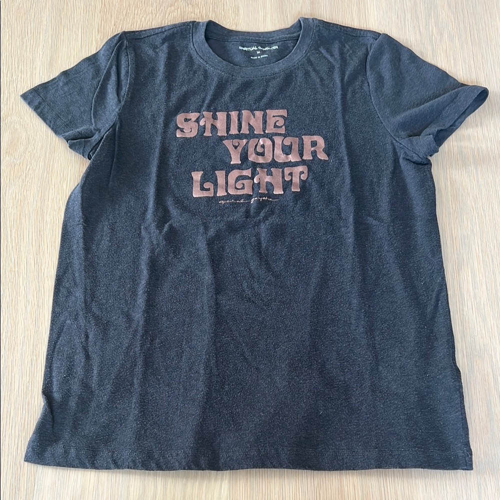 Spiritual Gangster Youth size 14 Black T-Shirt with bronze metallic lettering.